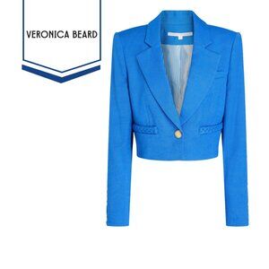 Veronica Beard Behren Notch Lapel Crop Blazer in Azure Blue. Size 12